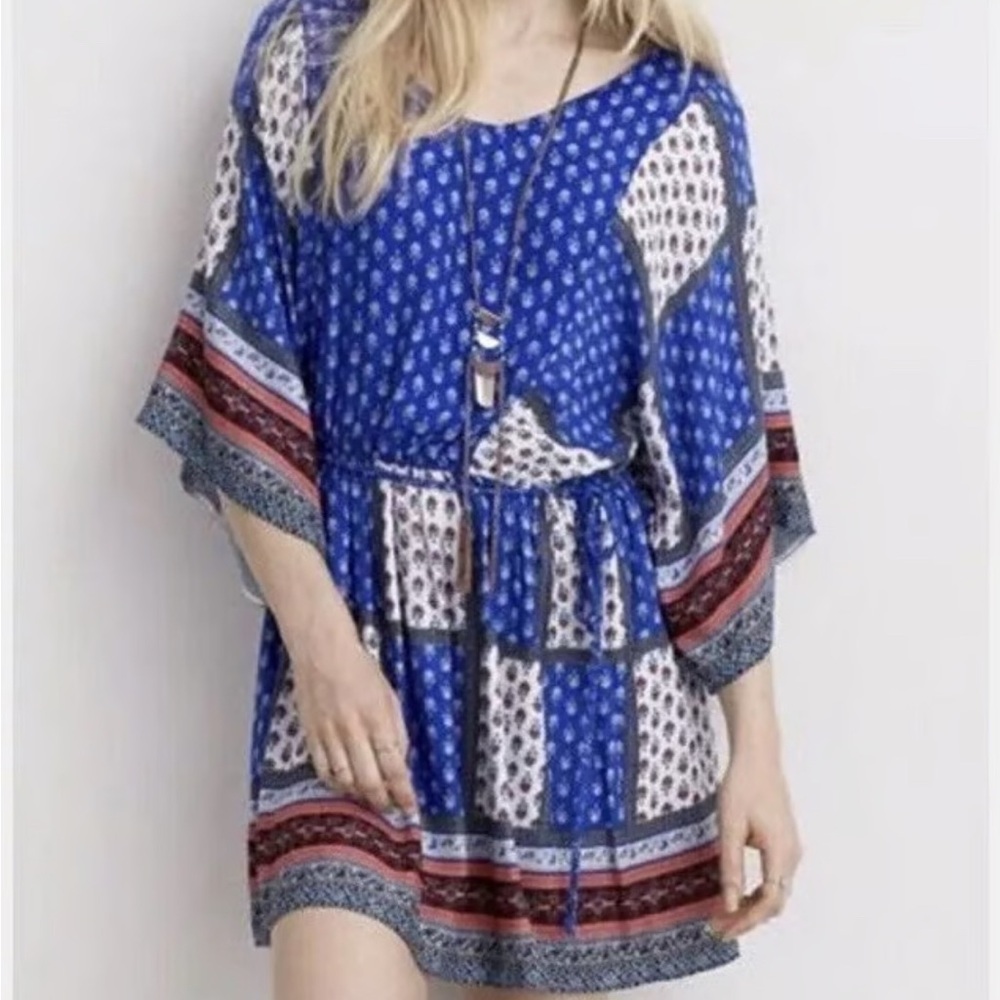 American Eagle Outfitters Blue and Red Patterned Mini Dress